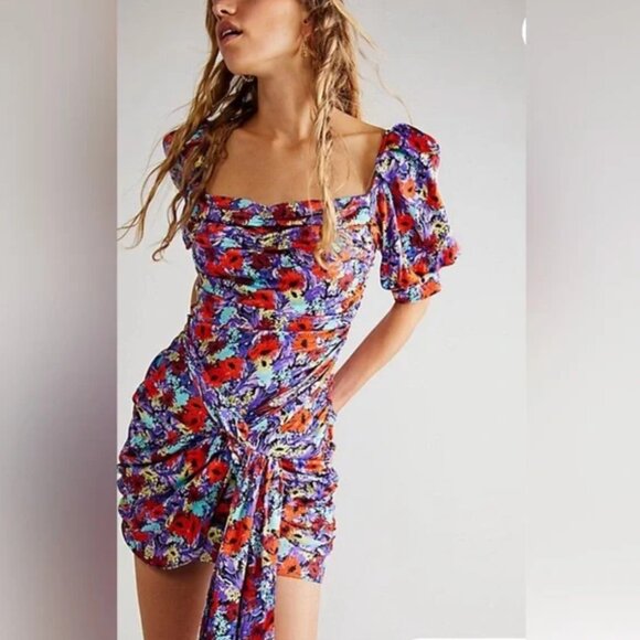 For Love and Lemons Chiara Puff Sleeve Mini Dress Size Small Floral - Picture 2 of 16